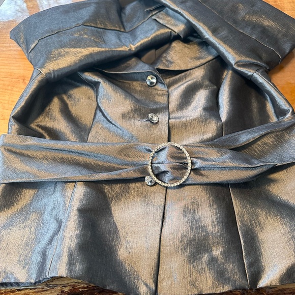 Nicolette Metallic Silver Evening Jacket Rhinestone Belt Formal Blazer 10 Medium - Picture 15 of 16